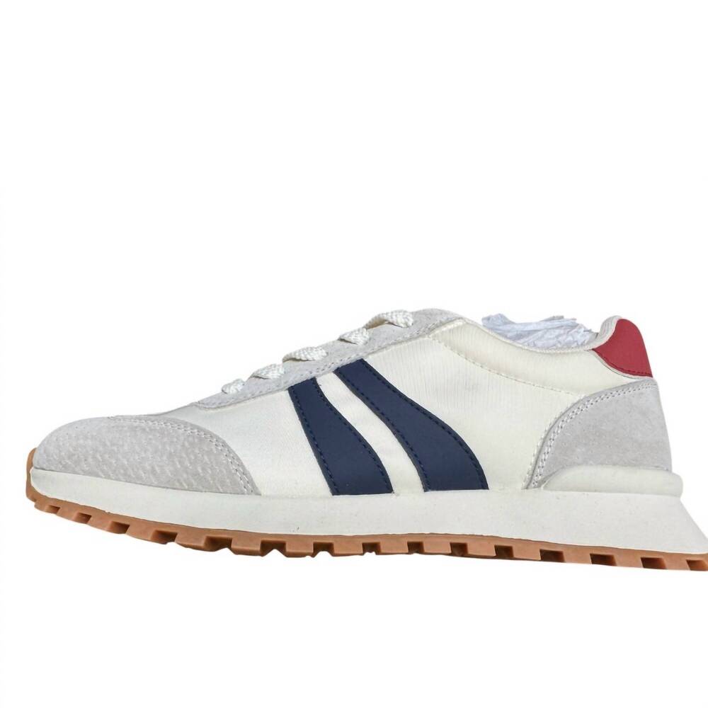 NEW COZY GIRL women's lace up tennis shoe in beige/navy